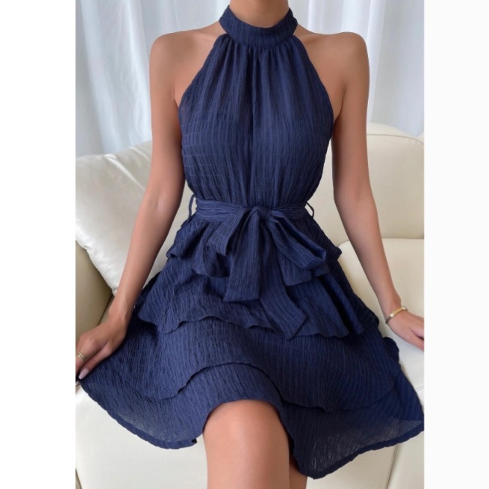 Cupshe Halter Ruffle Dress - Navy NWT